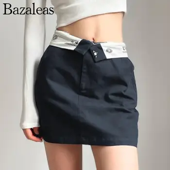 2023 bazaleas store Y2K женская Однотонная юбка Трапециевидной формы с высокой талией и принтом, мини-юбка Trf