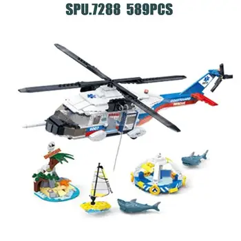 9226 589шт Городская Пожарная Береговая Охрана Прибрежный Морской Спасательный Вертолет Акула Парусная Лодка 5 Кукол Строительный Блок Игрушка